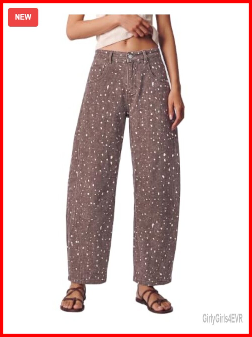 High Rise Barrel Leg Deer Print Denim Jeans Relaxed Fit Ankle